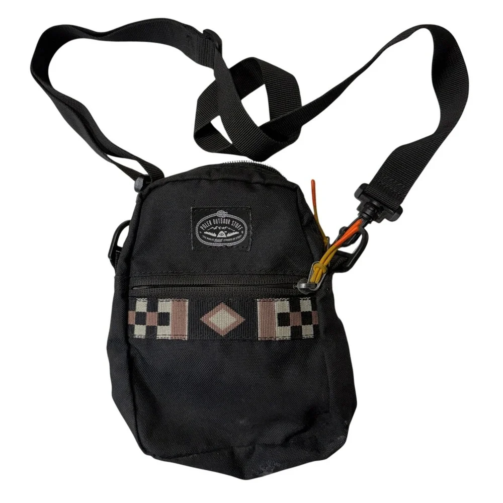 Black Canvas Crossbody Shoulder Bag Small Utility Travel Pouch Adjustable Strap